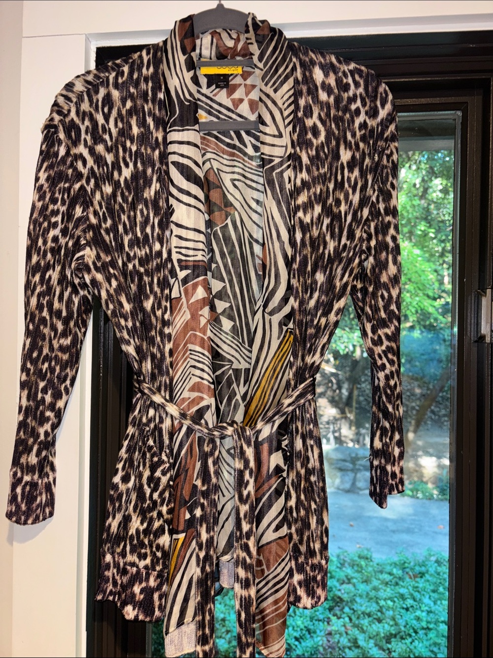 St. John Mixed Animal-Print Wrap Cardigan - Brown, Black, Cream
